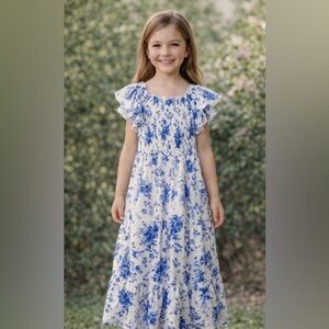 Rare Editions White and Blue Ruffle Dress